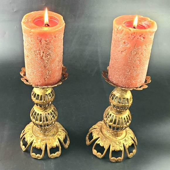 Vintage Brass Ornate Beautiful Candle Holders - Made in Japan - Pair - Picture 9 of 12